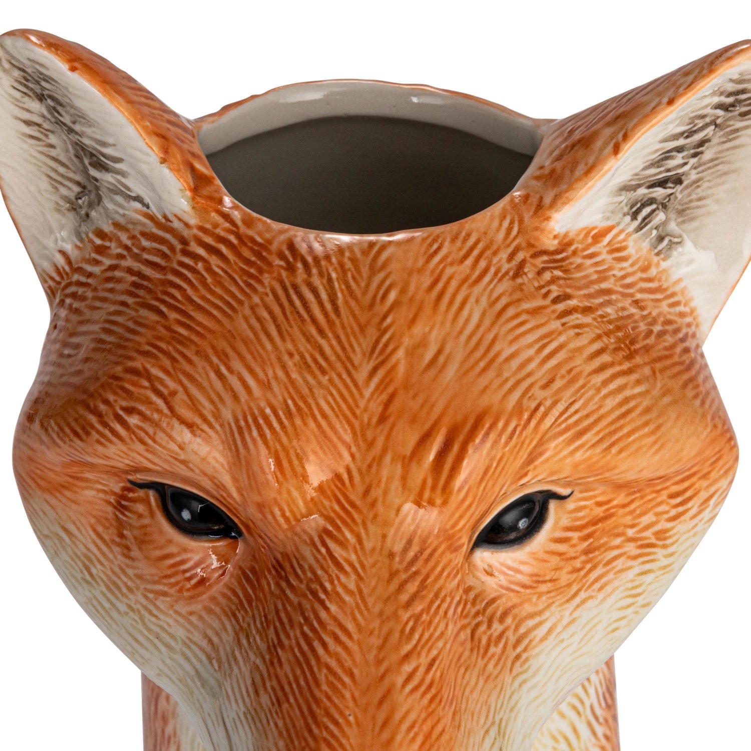 open view of Fox-shaped vase showing opening for arrangements