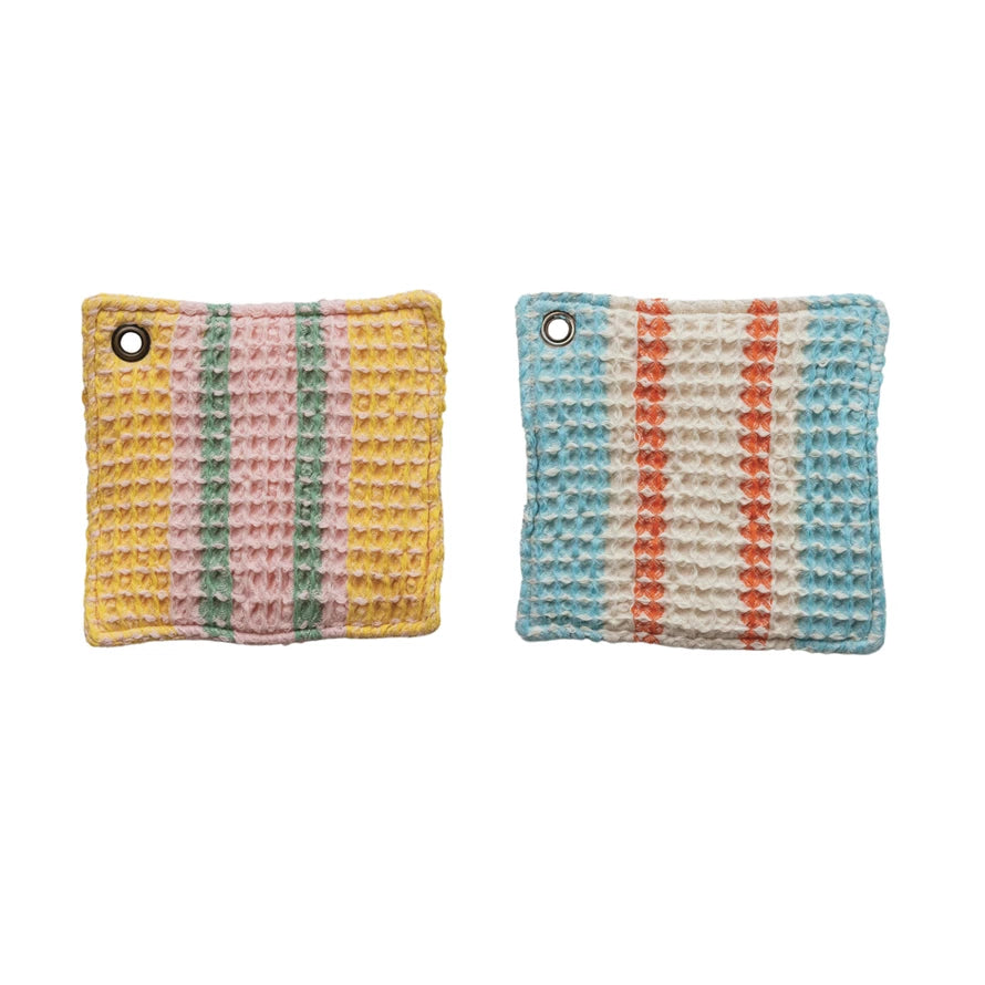 2 styles of waffle weave pot holders.