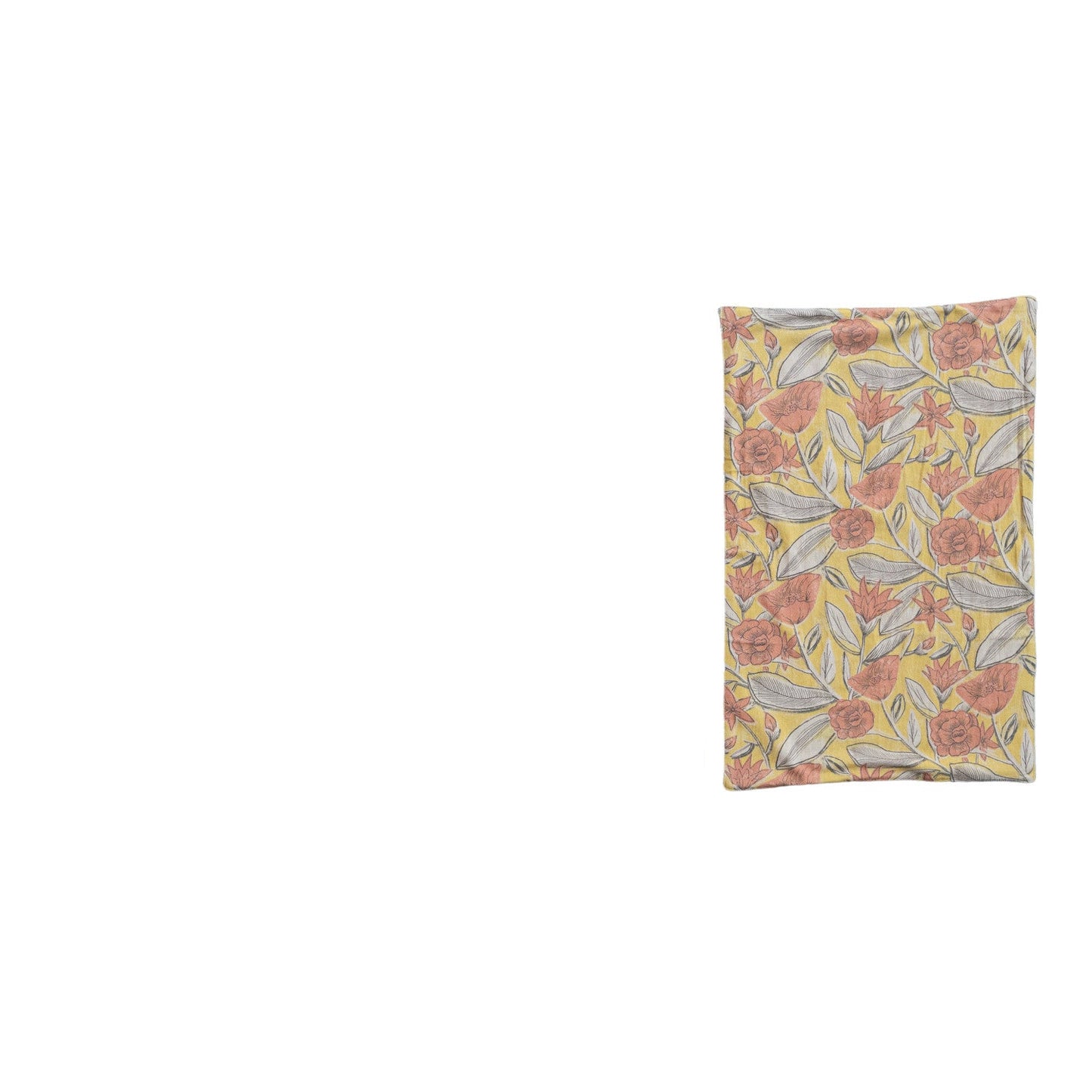 yellow dishtowel with coral floral design