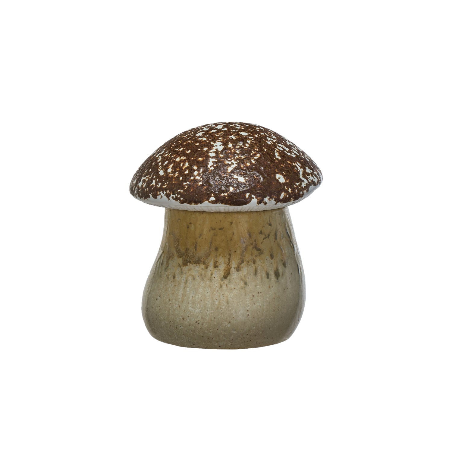 mushroom canister with light brown stem and brown cap.