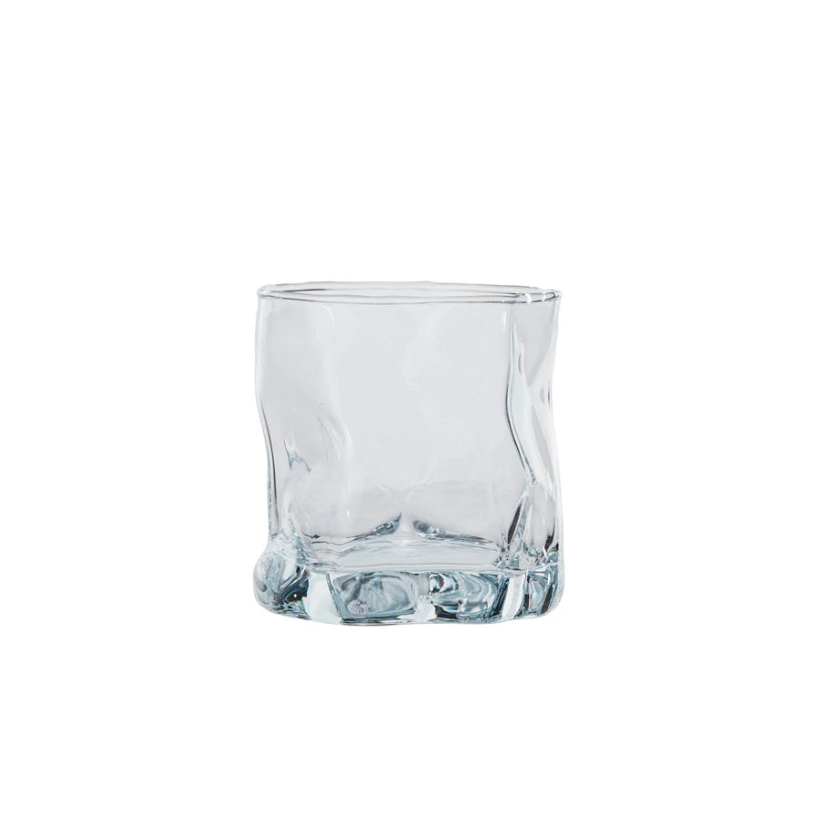 low ball drinking glass with an organic shape.