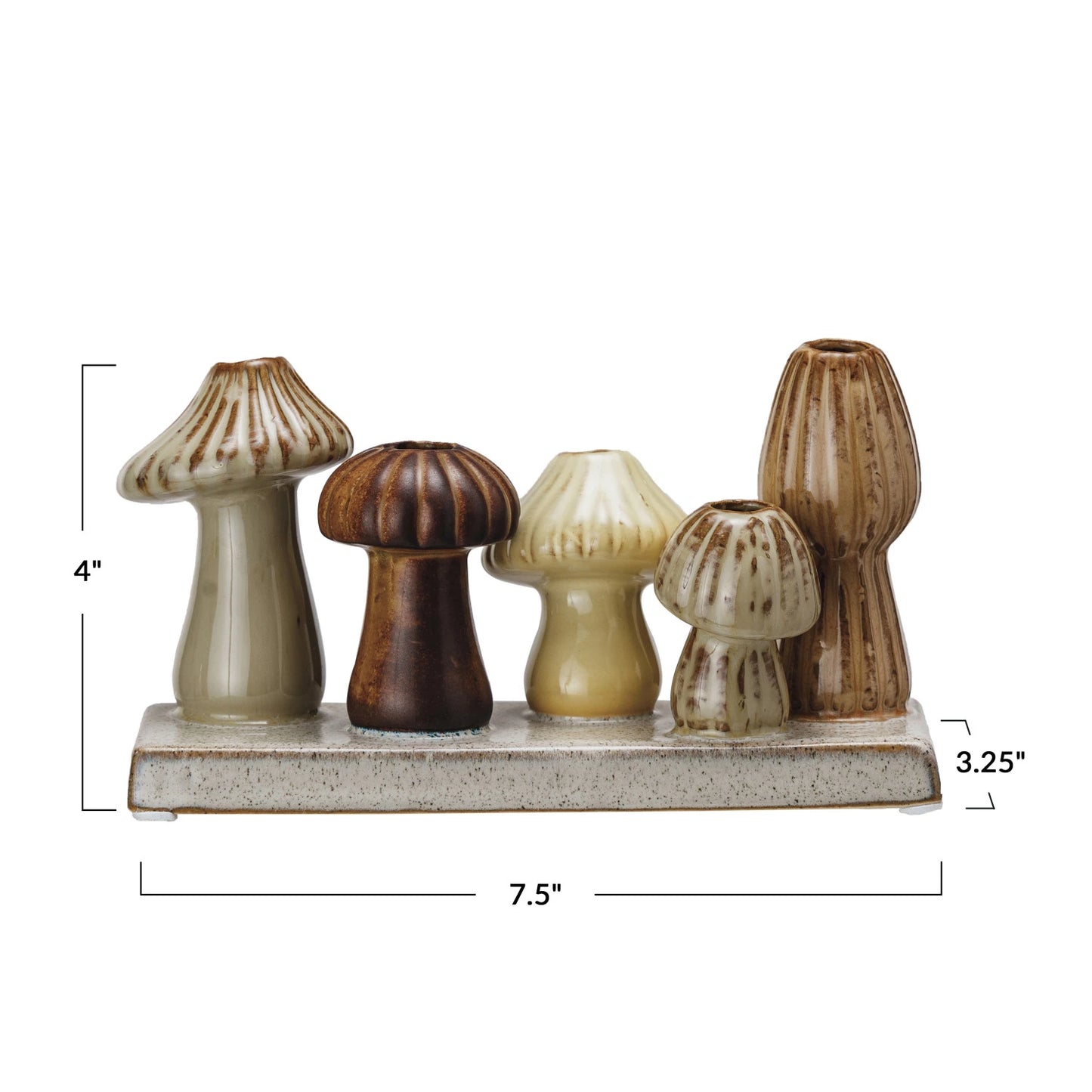 mushroom vases shown with measurments.