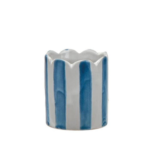 white match holder with vertical blue stripes
