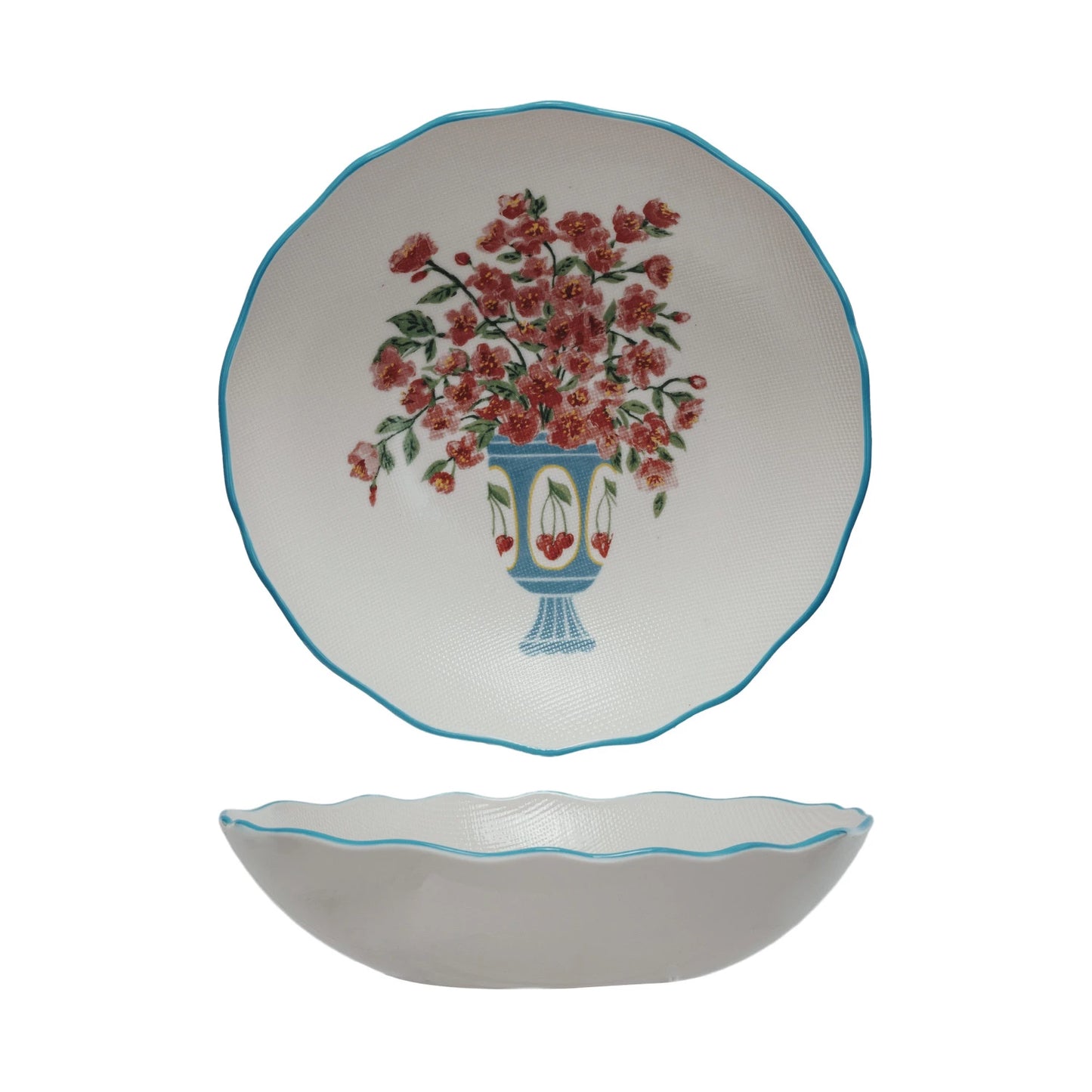 top of side views of bowl with floral design