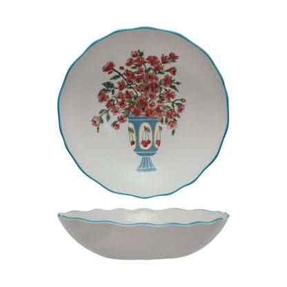 top of side views of bowl with floral design