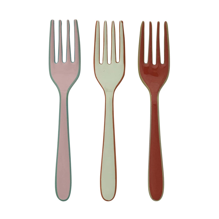 Fork With Color Creative Co-op - Enameled Stainless Steel Fork with Colored Edge ...