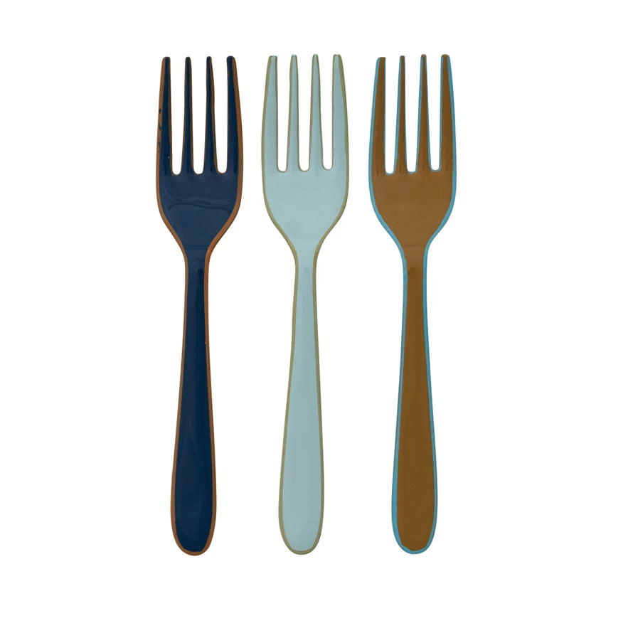 Fork Colorfu Creative Co-op - Enameled Stainless Steel Fork with Colored Edge ...