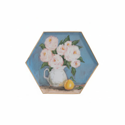 small metal tray with floral image