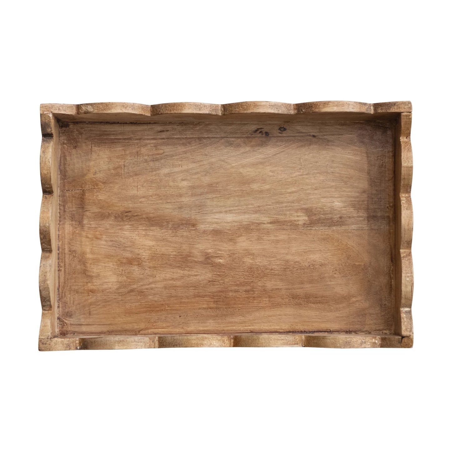 top view of  Scalloped Mango Wood Tray on a white background