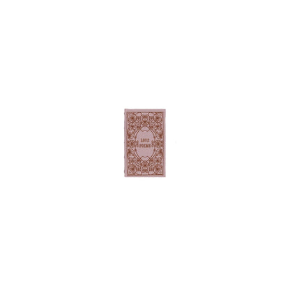 pink book box with title 'love poems' and scrolling artwork in maroon