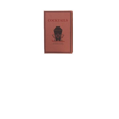 A slim, reddish-brown book box titled 'COCKTAILS' with a black cocktail shaker and glasses graphic on the cover, centered against a plain white background.