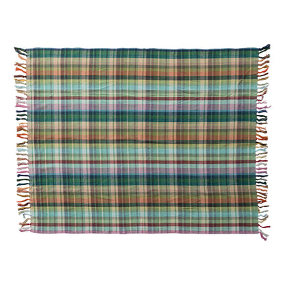 rainbow plaid throw blanket laying flat