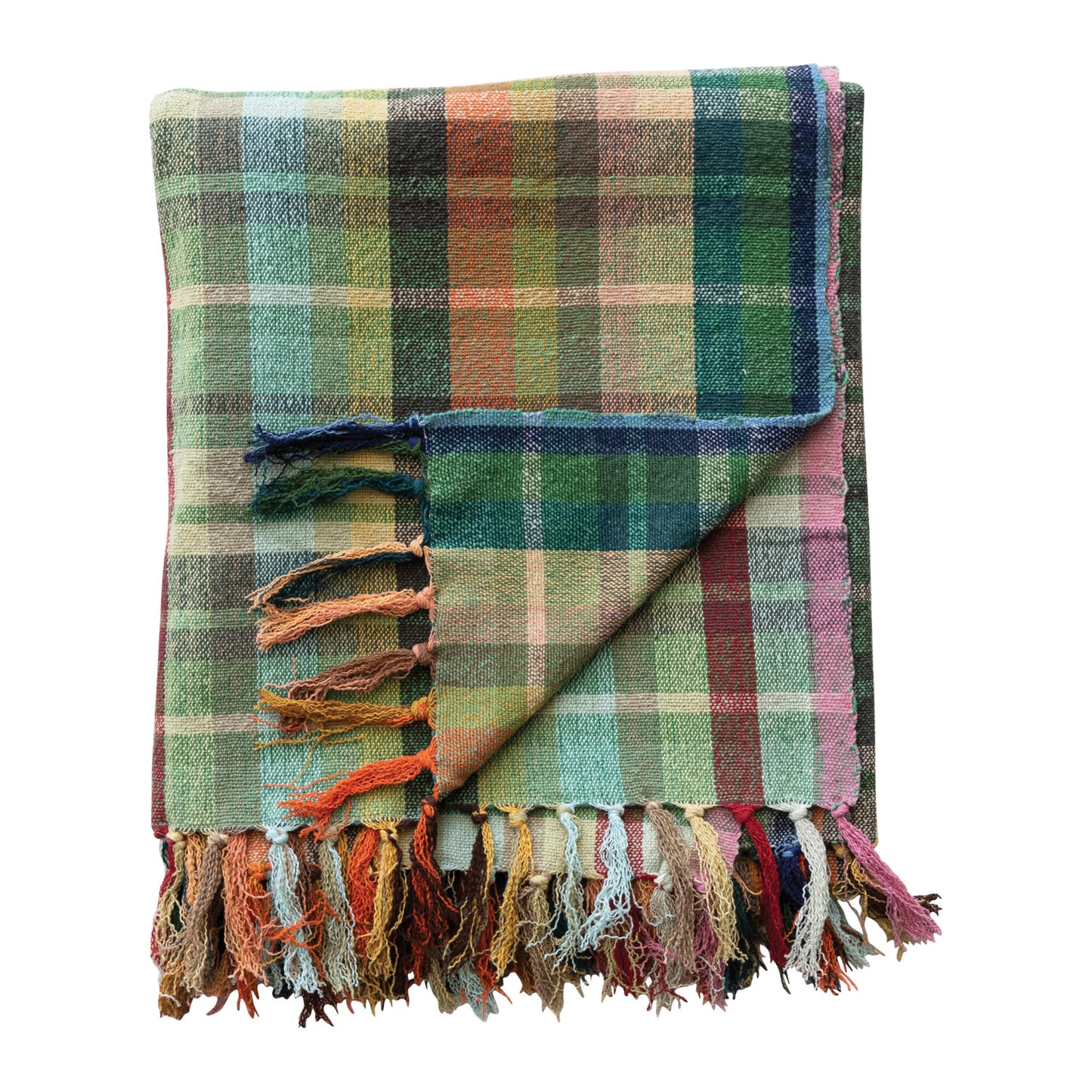 rainbow plaid throw blanket folded up