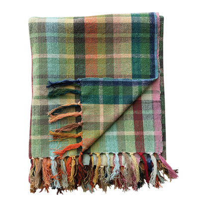rainbow plaid throw blanket folded up