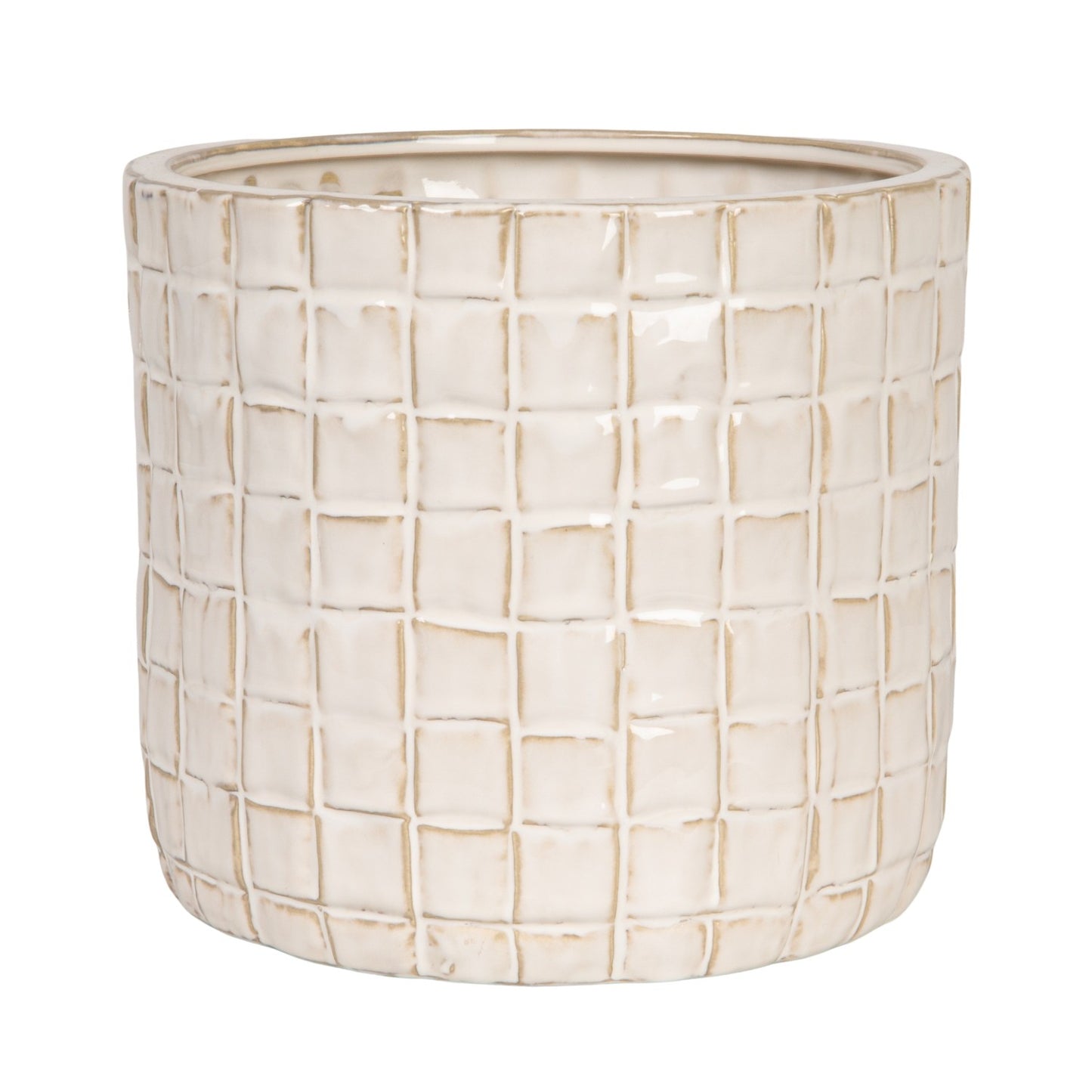 front view of the woven pattern stoneware planter