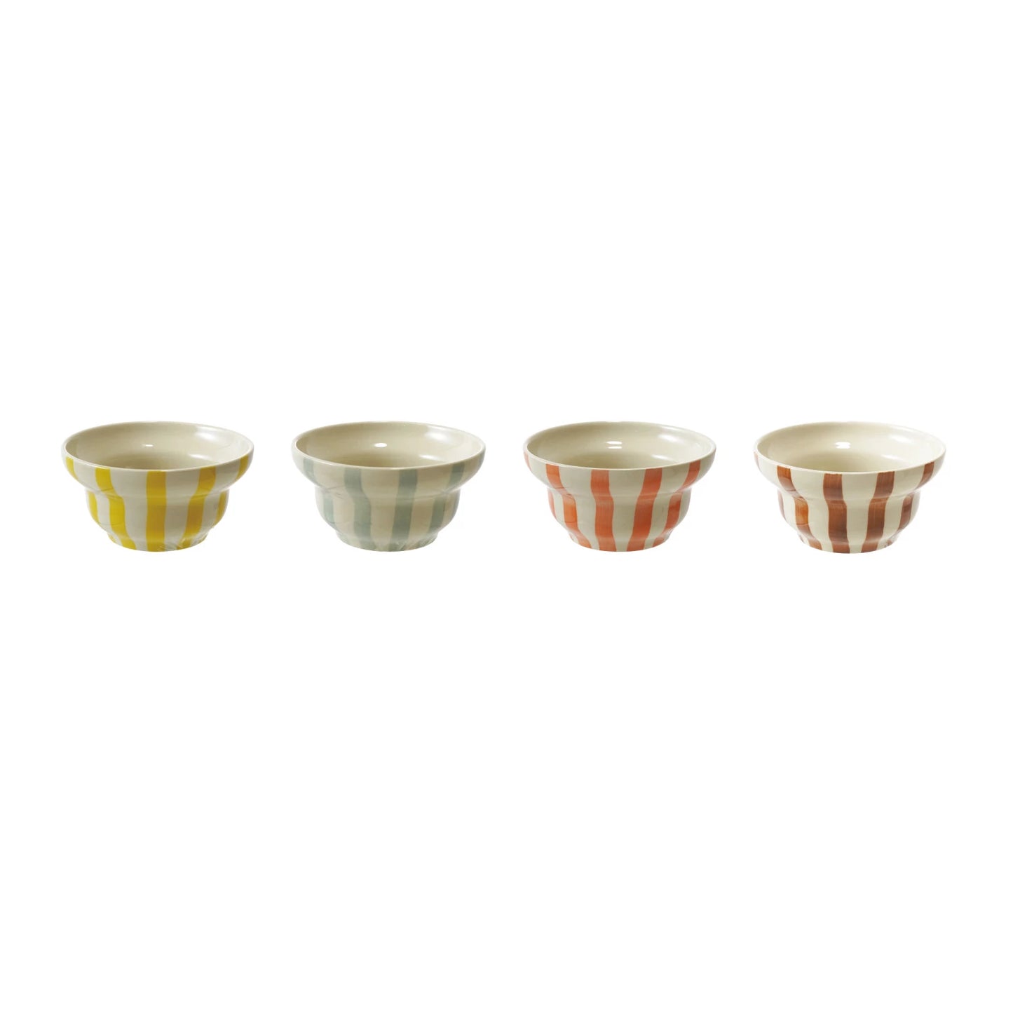4 striped bowls in a row