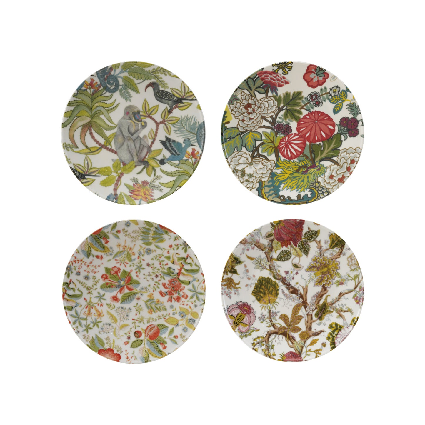 4 stoneware plates printed with floral designs