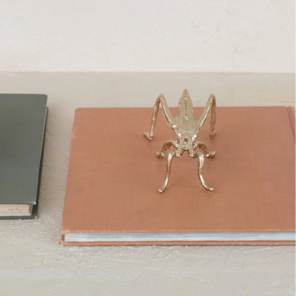 gold grasshopper set on a book