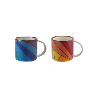 front and back views of rainbow wax relief mug