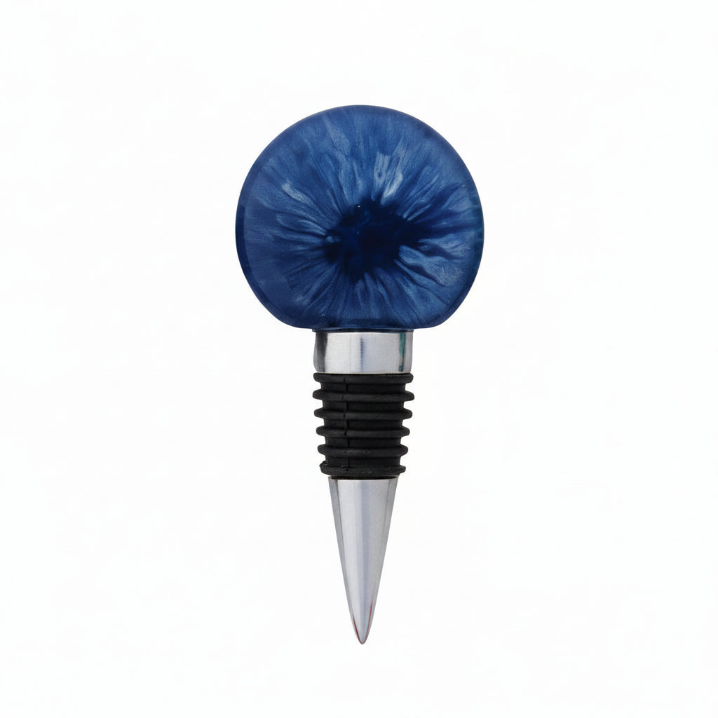 bottle stopper with blue marbled resin top