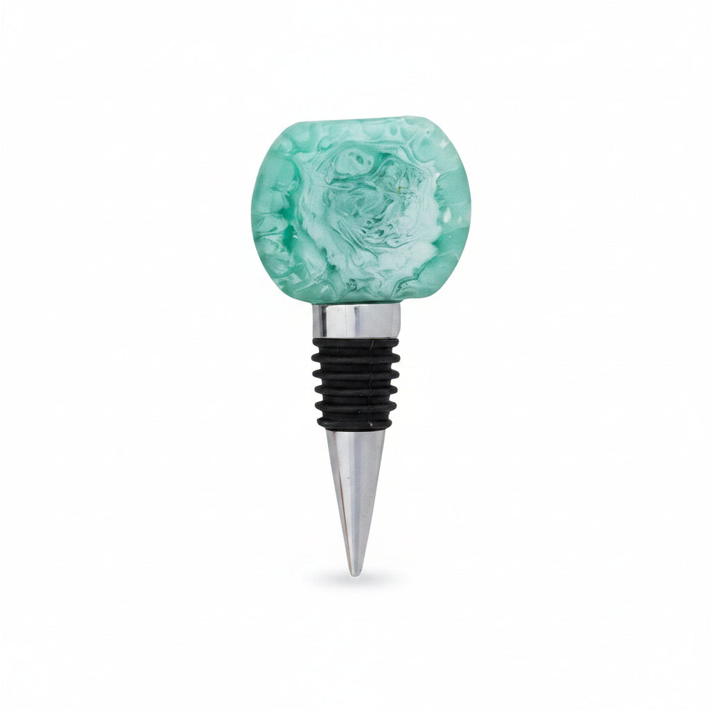 bottle stopper with aqua marbled resin top