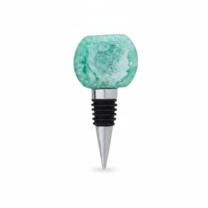 bottle stopper with aqua marbled resin top