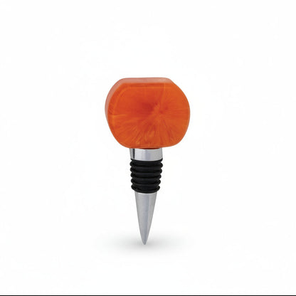 bottle stopper with orange marbled resin top