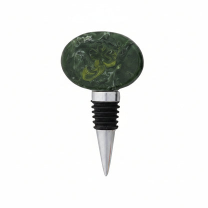 bottle stopper with green marbled resin top