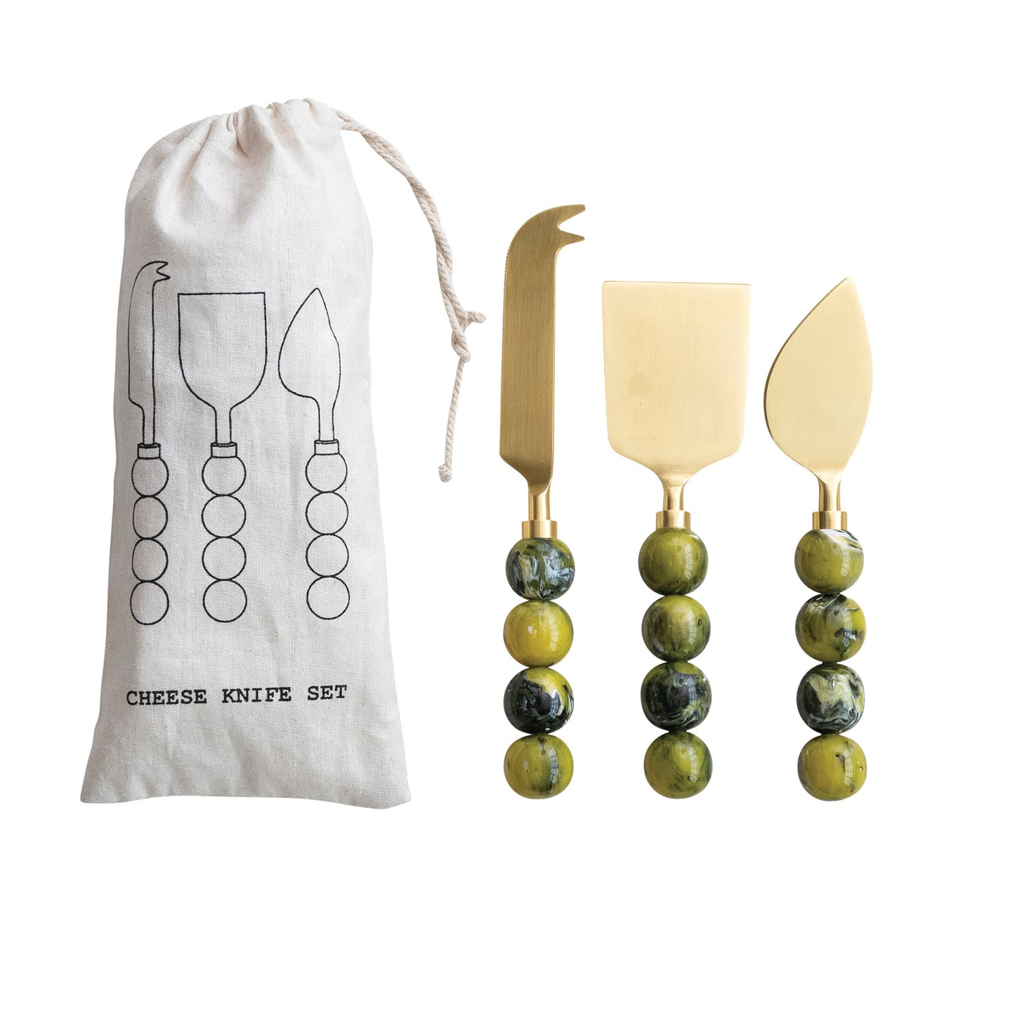 3 cheese knifes next to the bag the come in