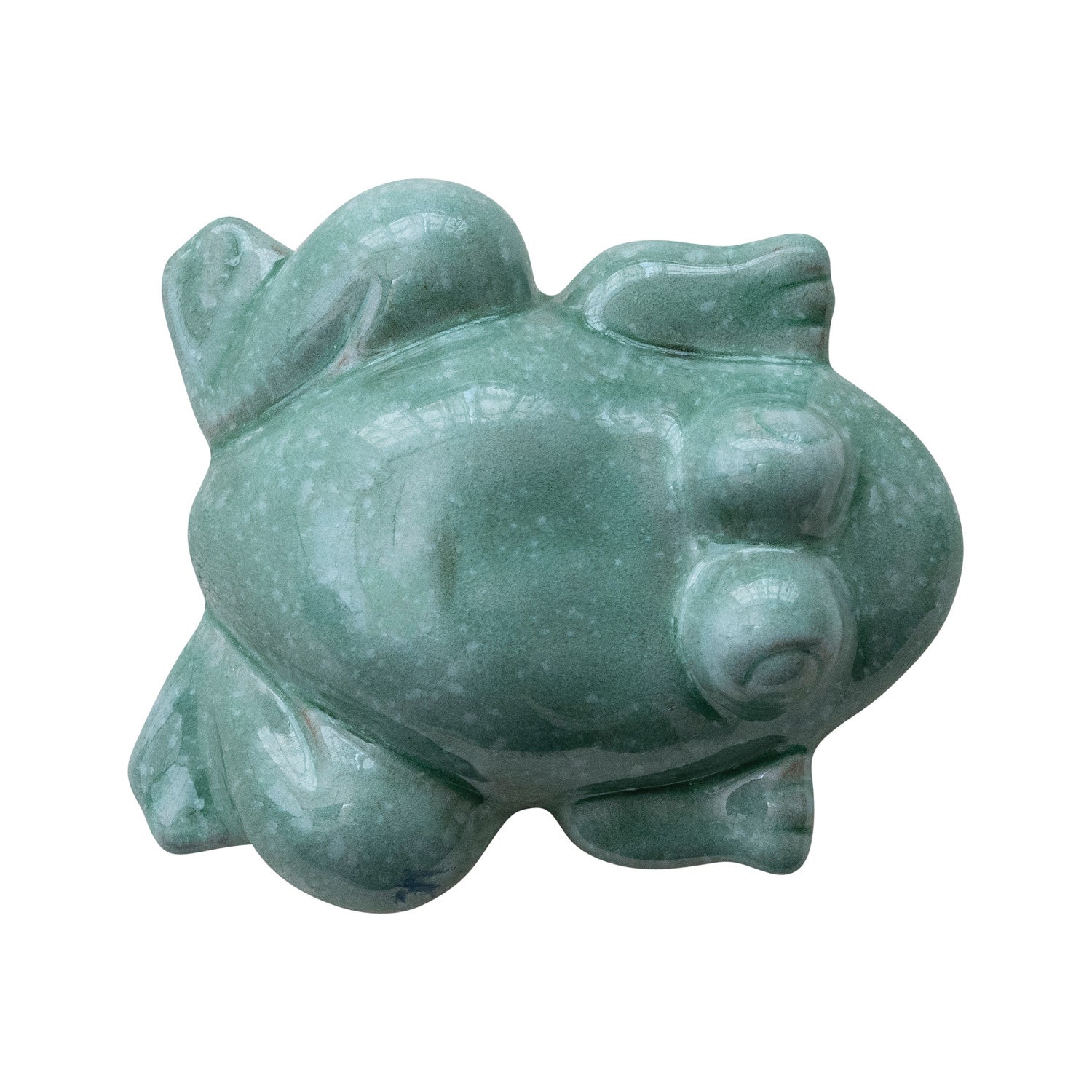 top down view of the teal blue ceramic floating frog figurine