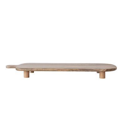 side view of footed wooden board on white background