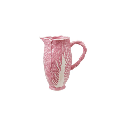 pink stoneware pitcher with cabbage shape and handle