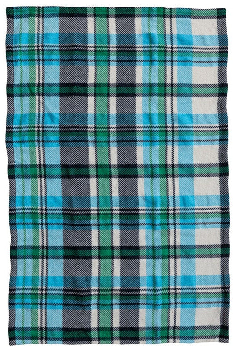 plaid dishtowel with navy green and white stripes
