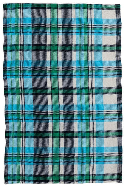 plaid dishtowel with navy green and white stripes