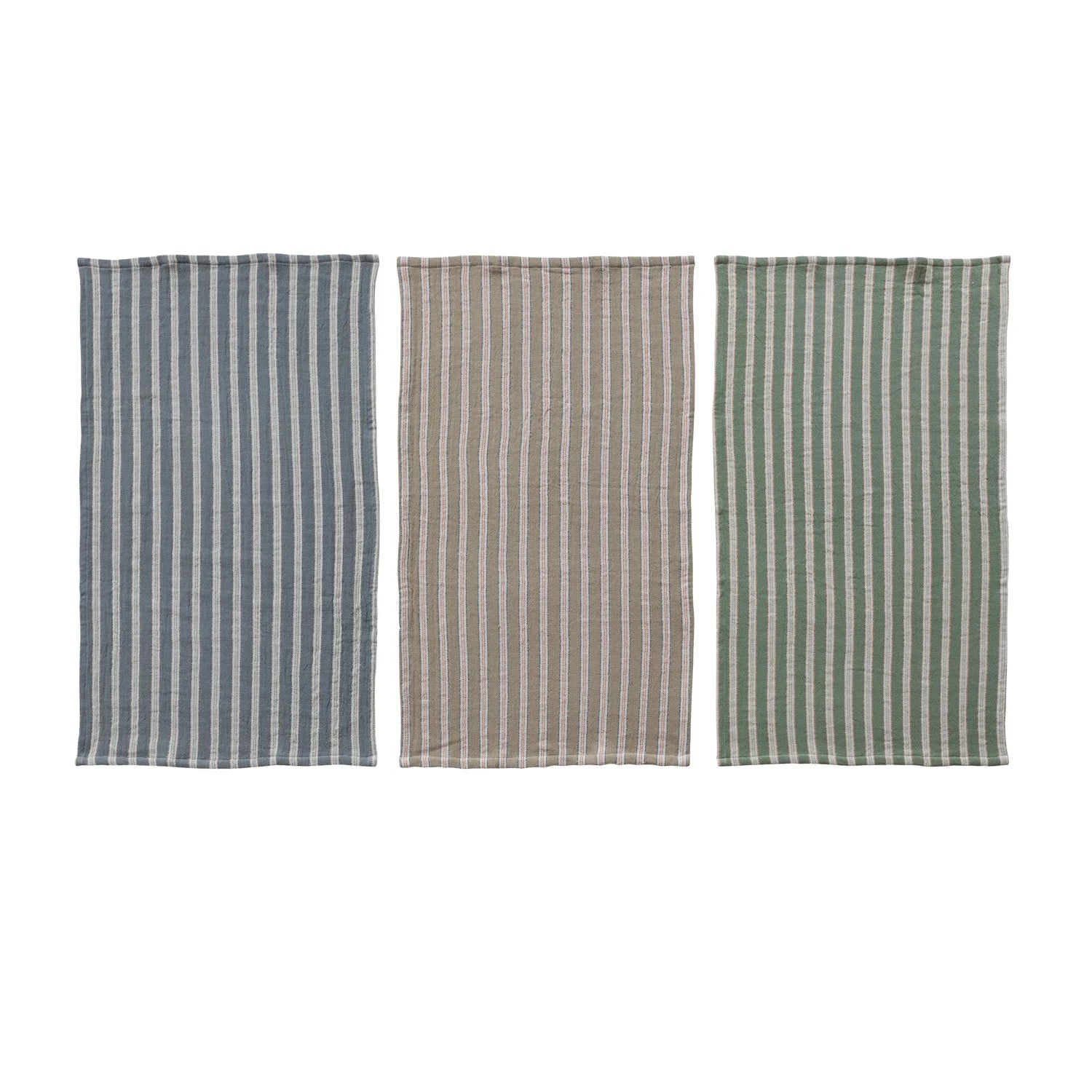3 towels laying flat on a white background