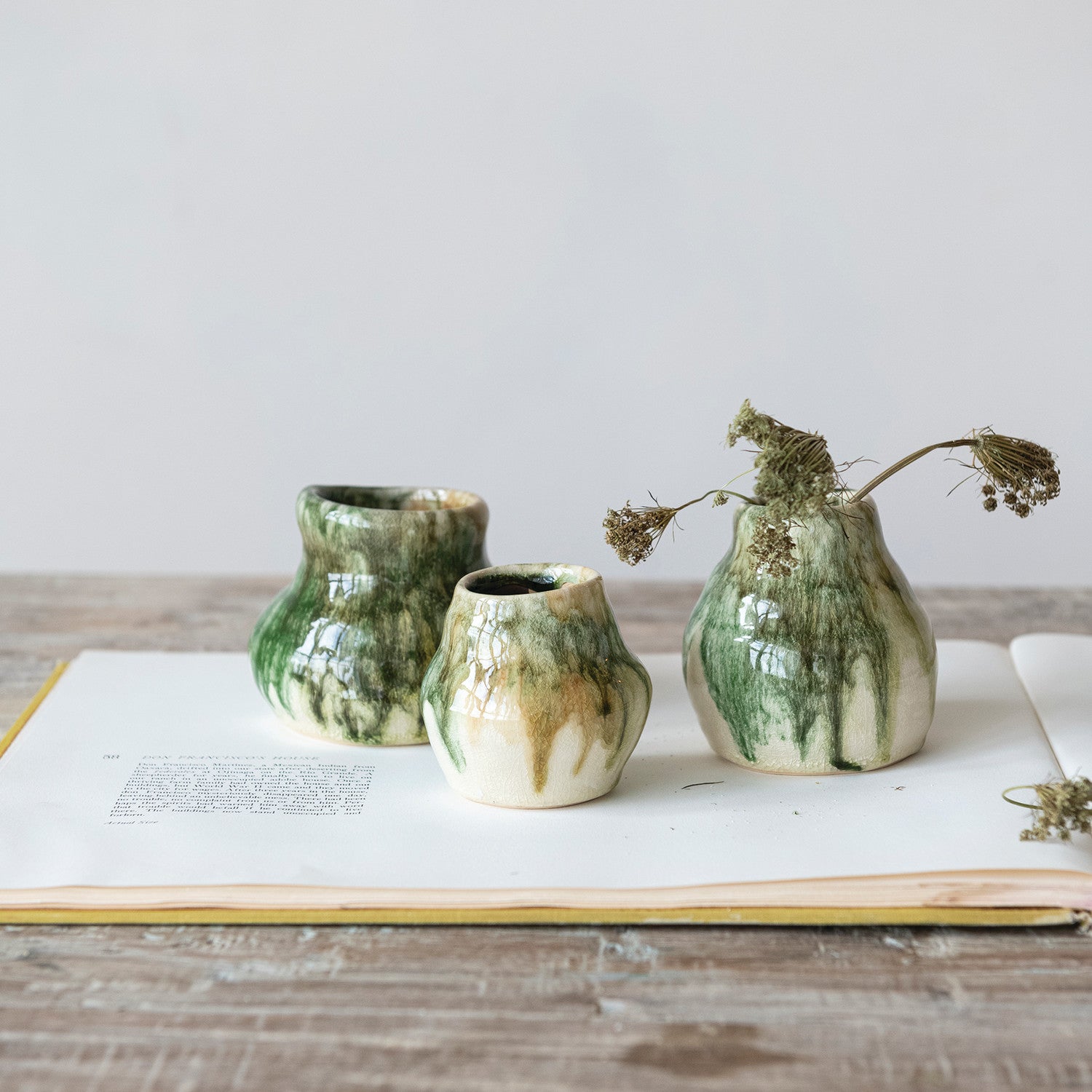 Creative Co-op - Green and White Terracotta Organic Shaped Vase ...