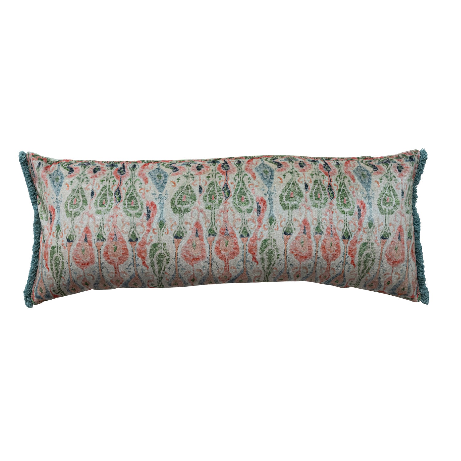 front view of the Lumbar Pillow with Pattern & Eyelash Fringe