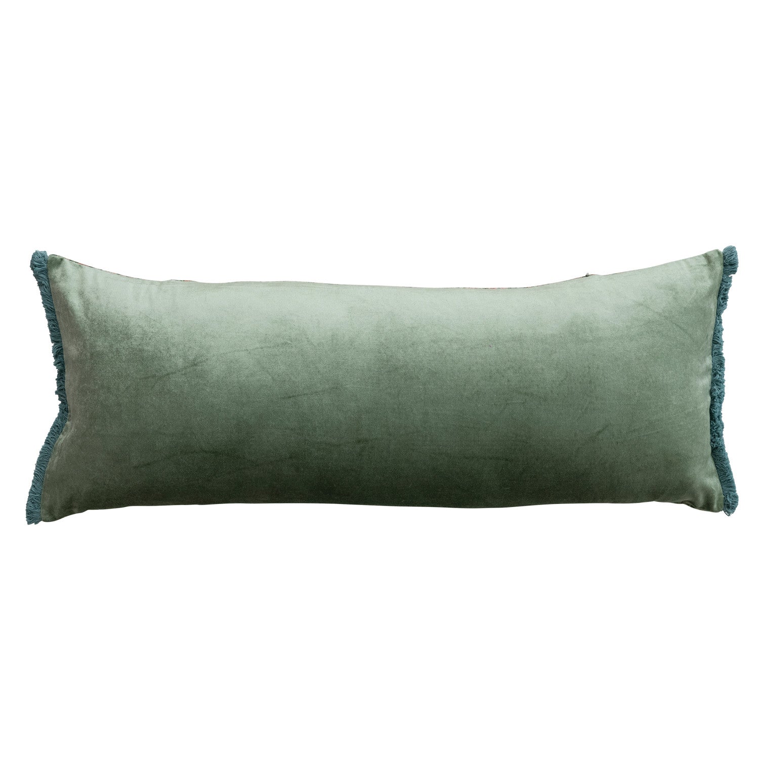 back view of the Lumbar Pillow solid green velvet backing