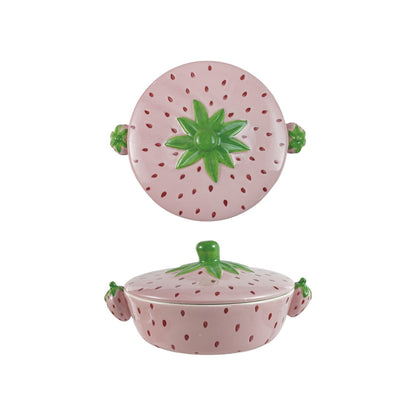 top and side views of pink Strawberry Shaped Baker