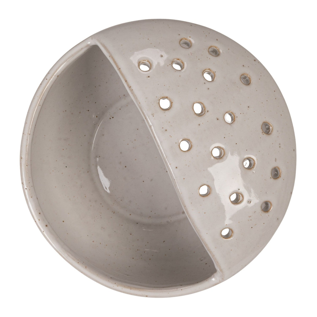 stoneware bowl strainer on a white background