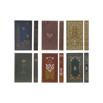 6 assorted book covers and their spines in 2 rows on a white background