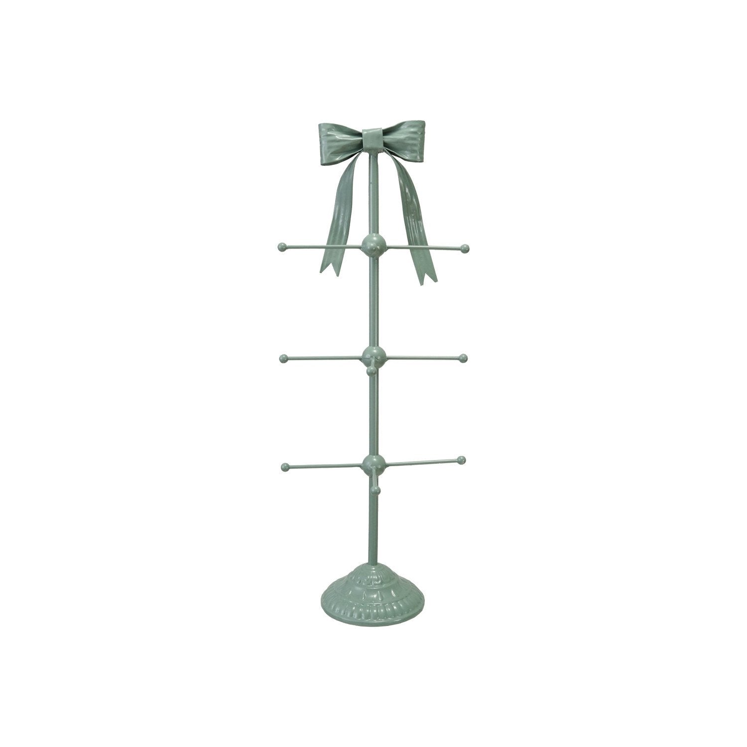 pale green Metal Mug Rack with Bow on top shown on a white background