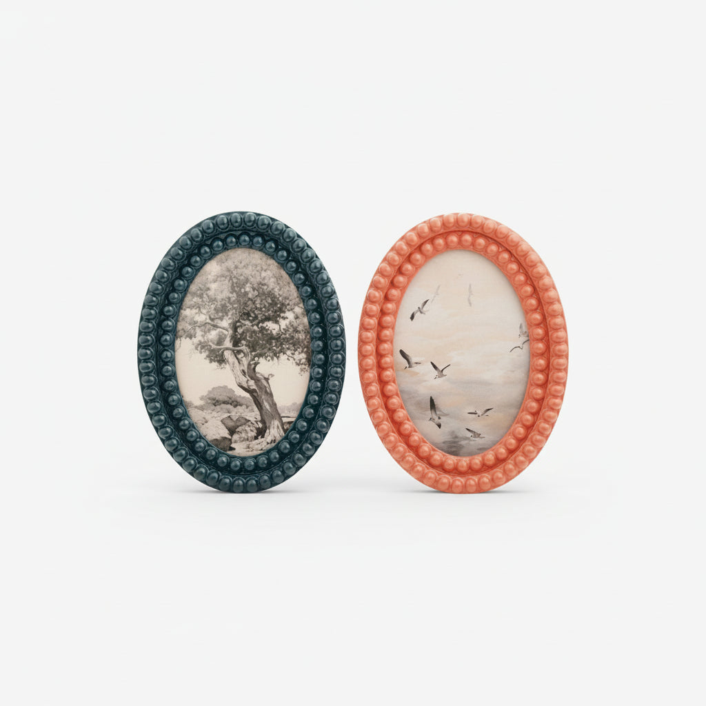 1 blue and 1 coral Oval Resin Bobbin Photo Frames