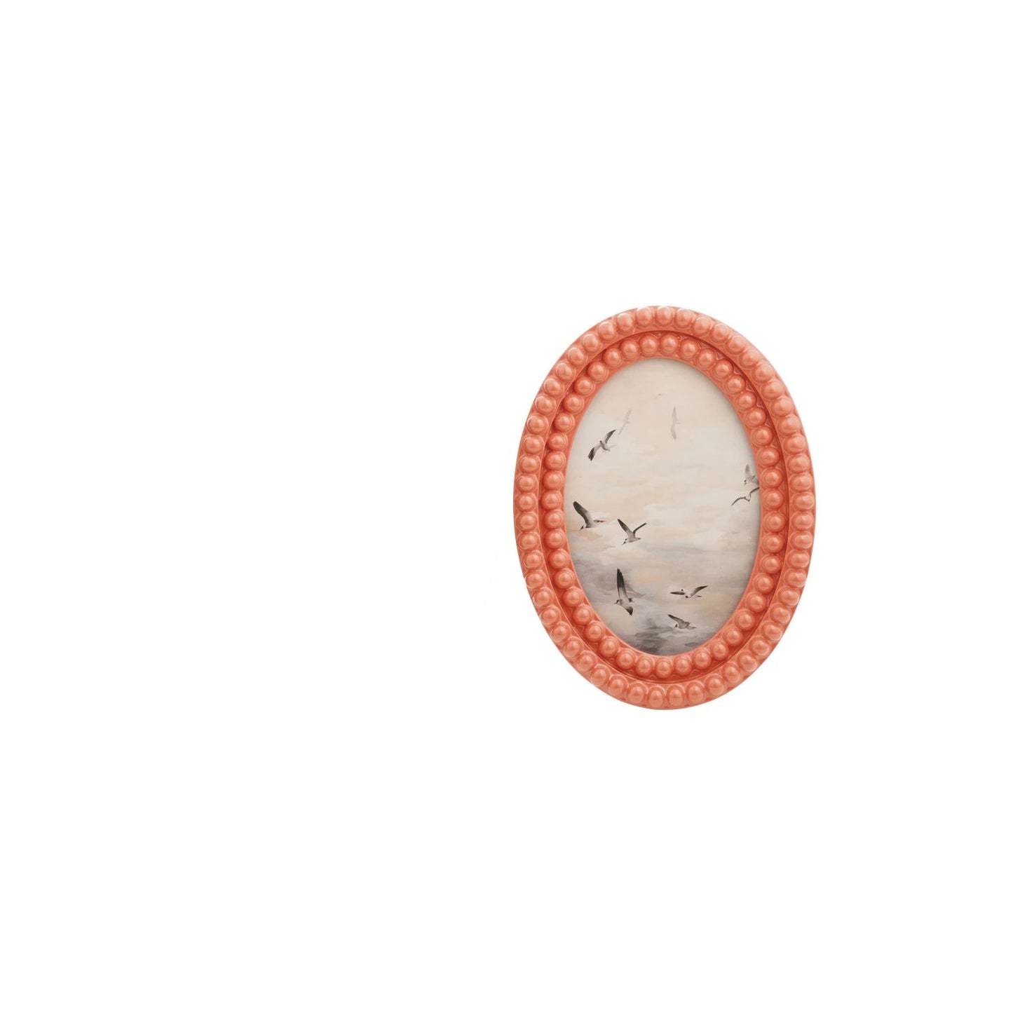 coral Oval Resin Bobbin Photo Frame shown on a white background