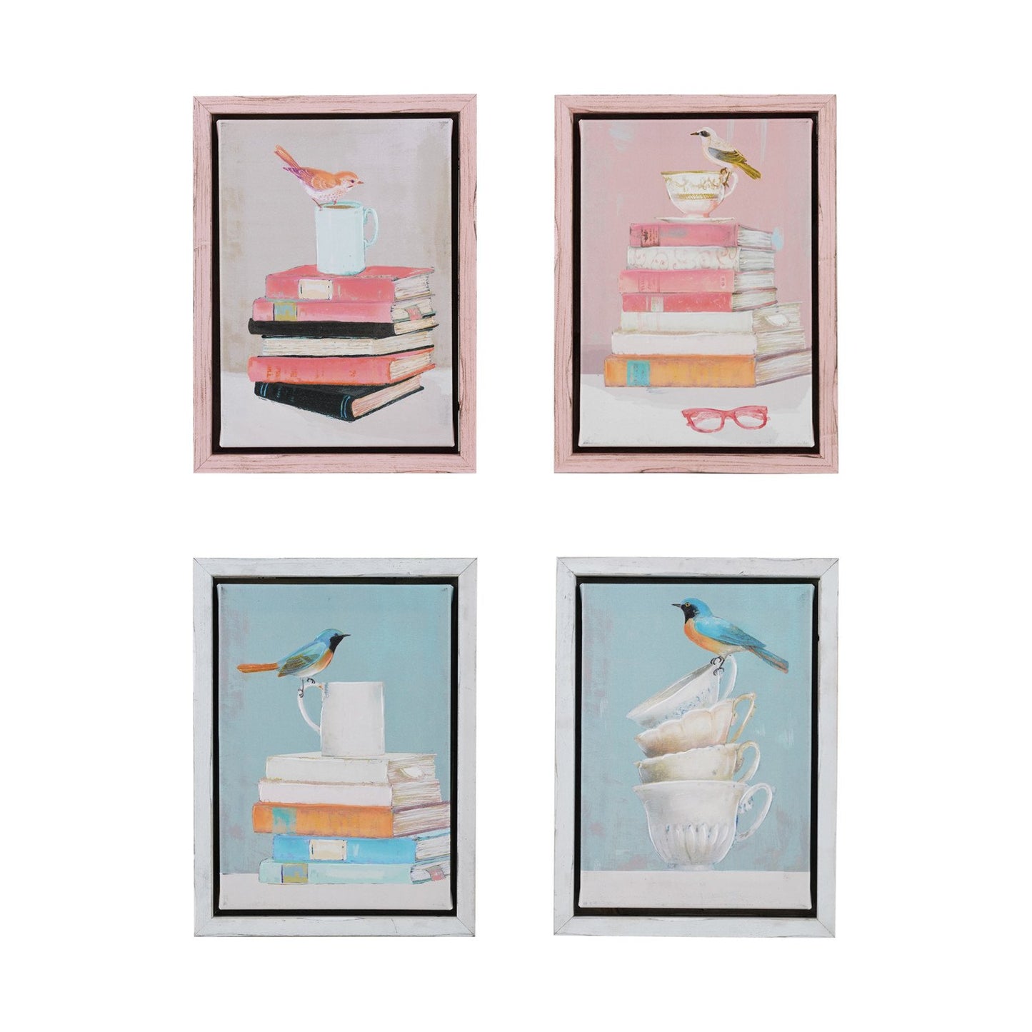4 assorted Wood Framed Wall Decor with Bird & Books