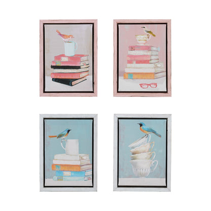 4 assorted Wood Framed Wall Decor with Bird & Books