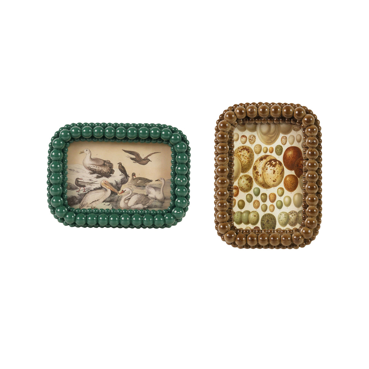Two decorative frames with beaded borders on a white background