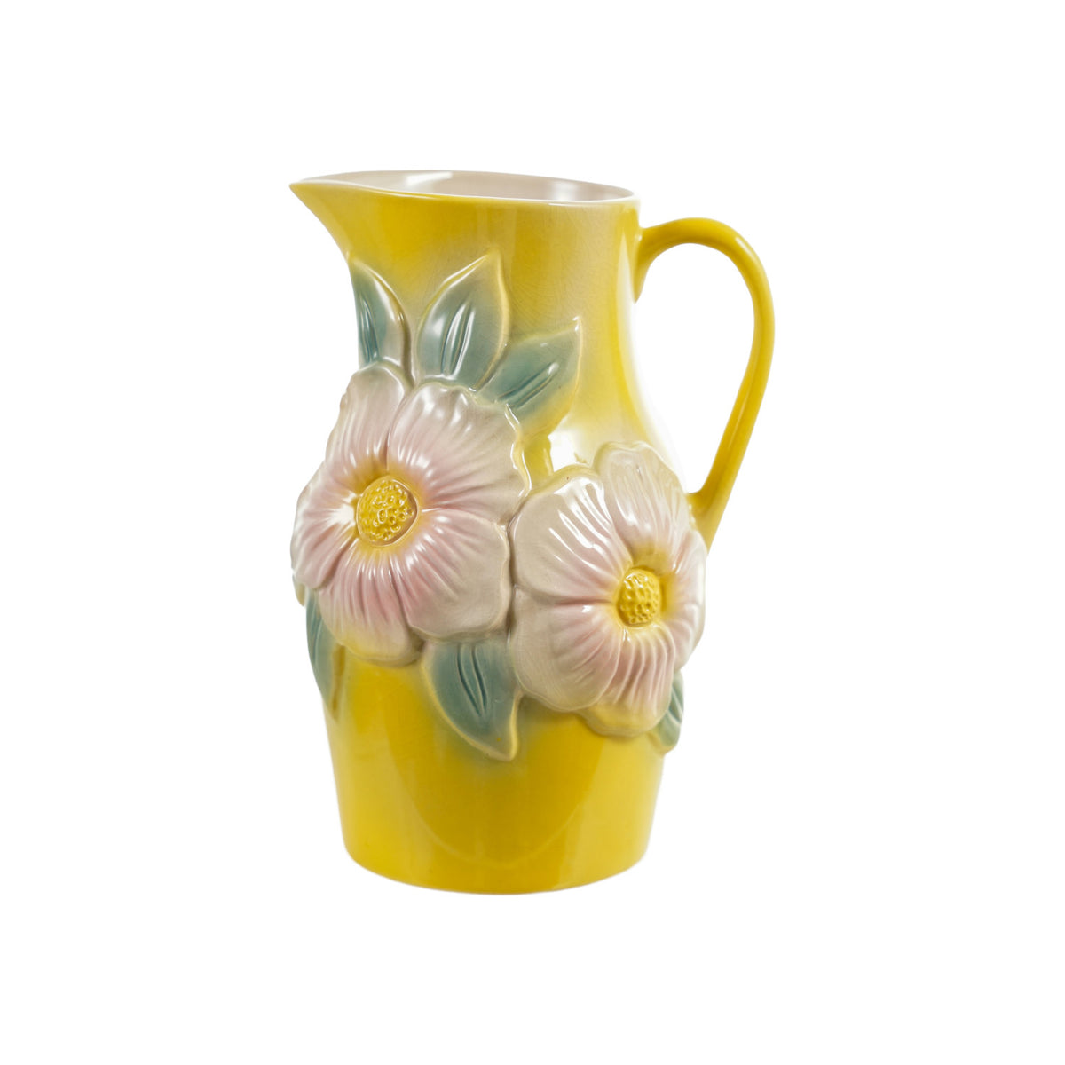Creative Co-op - Vintage Reproduction Yellow Pitcher with Flowers
