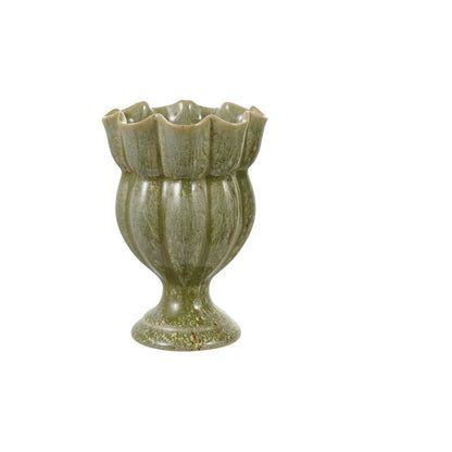 green ruffled small pedestaled vase 