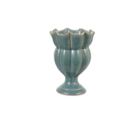 blue ruffled small pedestaled vase 